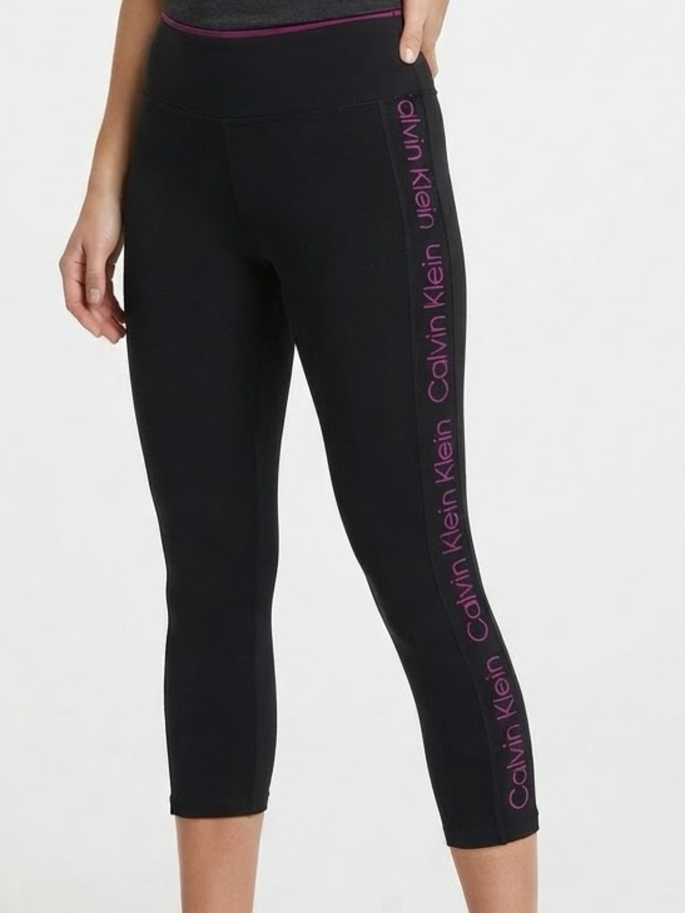 Calvin Klein Womens Black Leggings with Pink Logo Down The Sides Size XXL